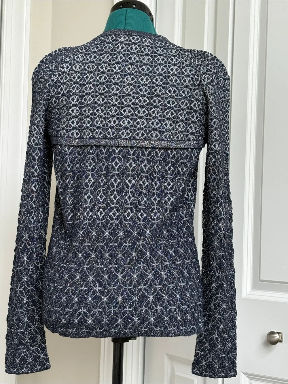 CHANEL Navy and White Long-Sleeve Knit Top - Cruise 2015